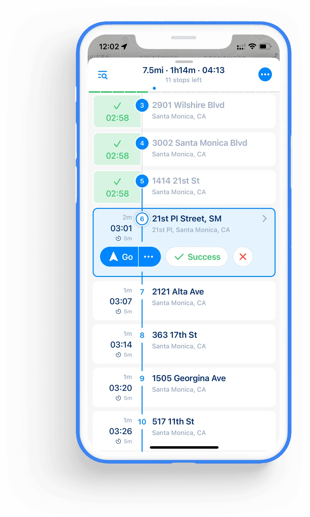 MyWay Route Planner Stops List