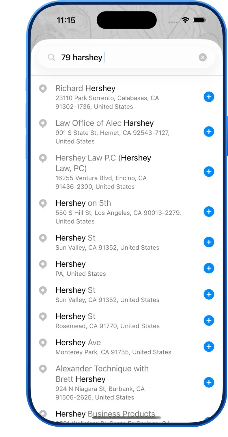 MyWay Route Planner Address Search